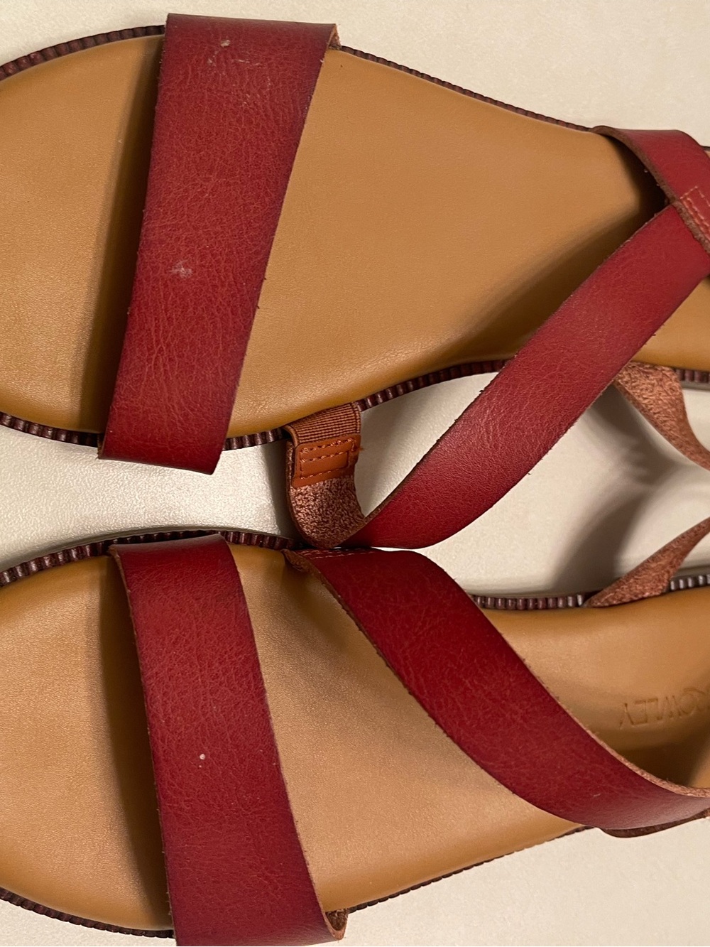 Red Leather Strappy Flat Sandals